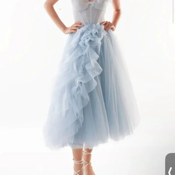 knee length dresses for ladies Misty Rose Ruffled Tulle Midi Dress main image 1